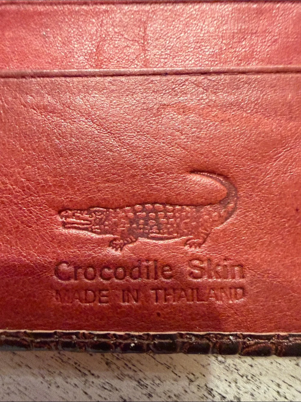 Embossed Medium Brown croc Leather Card Holder/ wallet with Gold Logo